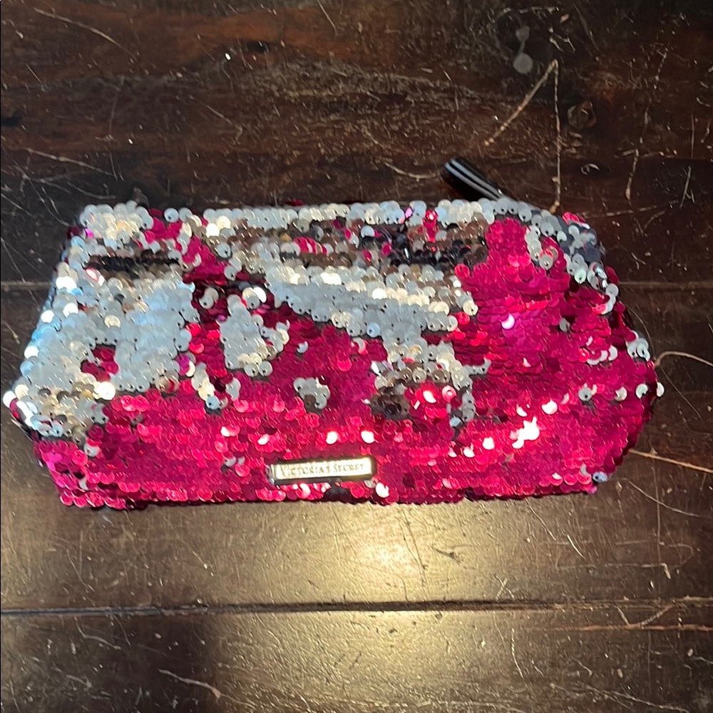 Victoria's Secret Pink and Silver Cosmetic Bag-flippy sequins